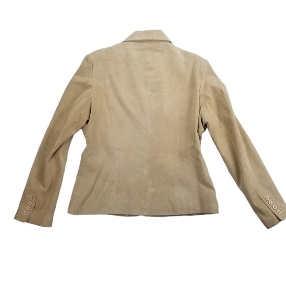 John Paul Richard Uniform Suede Leather Blazer Jacket Button Up Womens Sz 12 Tan - Picture 5 of 16